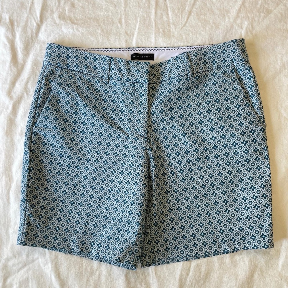 Geometric Patterned Blue Shorts